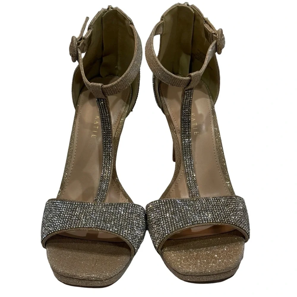 Kelly & Katie Rhinestone T-Strap‎ Heels Size 9.5M Ankle Strap Stiletto